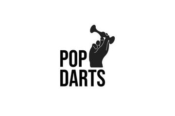 icon hand holding pop dart logo design vector illustration. silhouette hand with pop dart iconic logo vector design template with simple and flat styles