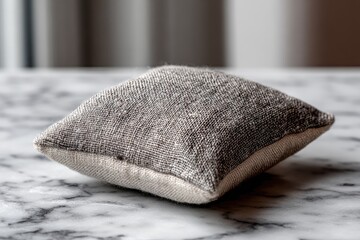 Small Soft Gray Decorative Pillow On Marble Surface