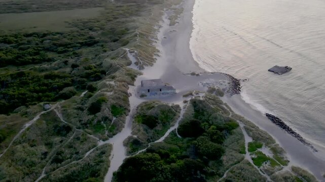 Morning aerial views of Grenen on the Northern Tip of Denmark