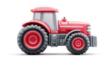 A bright red toy tractor isolated on a clean white backdrop, ready for any project!