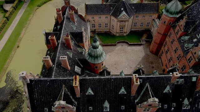 Aerial views of Vallo Castle in Koge, Denmark