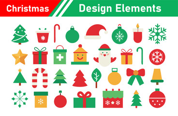 Festive Christmas Design Elements Collection in Red Green and Gold Colors