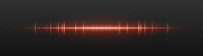 Audio bar. Glowing frequency wave with high intensity peaks and reflection. Suited for UI, music interface, sound visualization, digital signal.