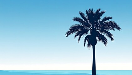 Serene Silhouette of a Palm Tree on a Pastel Blue Horizon