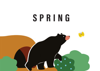 春に冬眠から目覚める熊