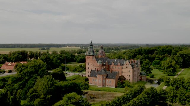 Aerial views of Vallo Castle in Koge, Denmark