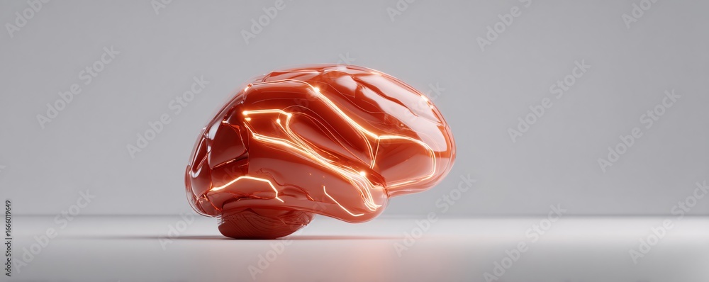 Poster digital abstract 3d render of glowing circuit brain, symbolizing ai innovation and analysis, isolate