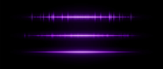 Audio beam set icon. Three glowing frequency bars with different intensity and rhythm. Suited for sound interface, tech visuals or music waveform design.