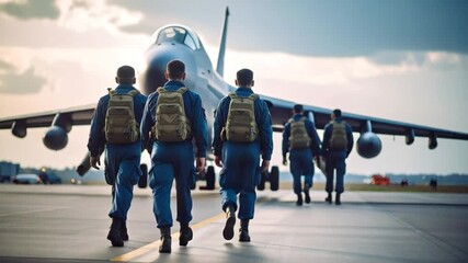 Military personnel departing aircraft, Air Force Day parade, patriotic atmosphere, national celebration.