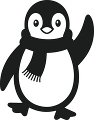 Cute Penguin Silhouette Vector with Scarf for Winter and Christmas Design