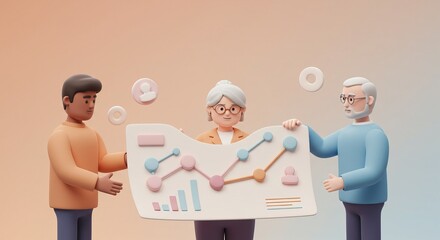 Fototapeta premium Diverse team collaborates on financial growth chart, showcasing teamwork and success
