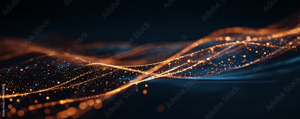 Poster abstract futuristic ai data visualization with digital wave lines and glowing nodes, clean backdrop,