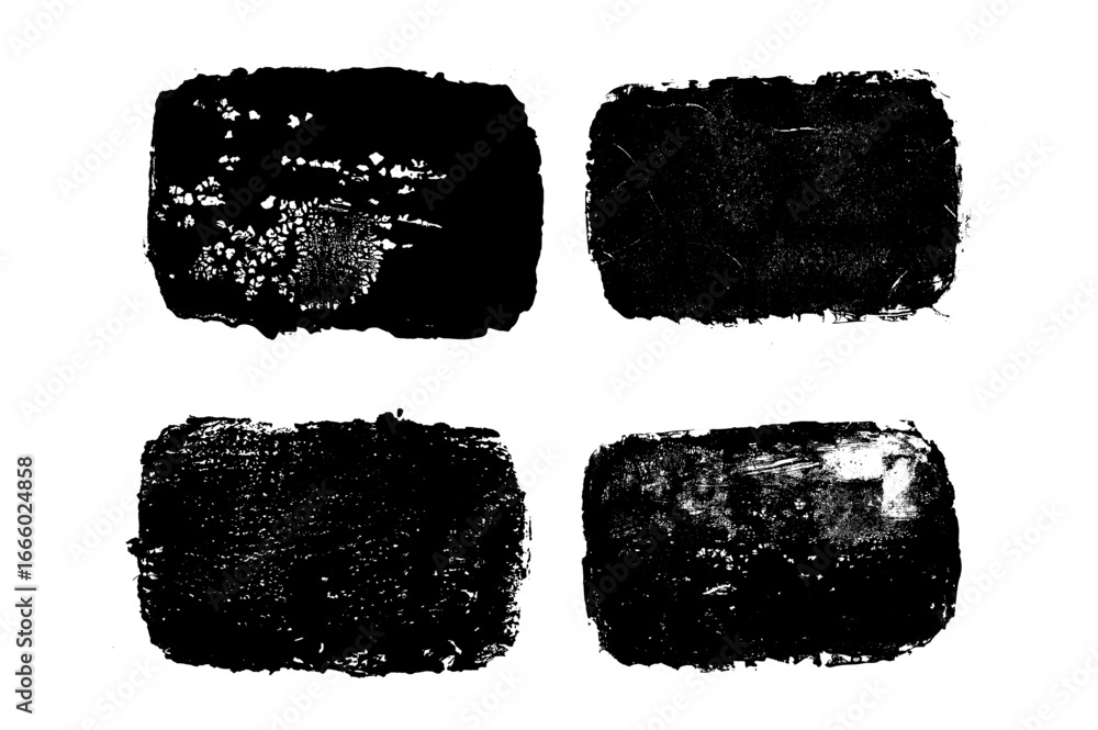 Poster dark grunge text boxes set. callouts rectangles frames. linocut rolled paint black tag. vector handm