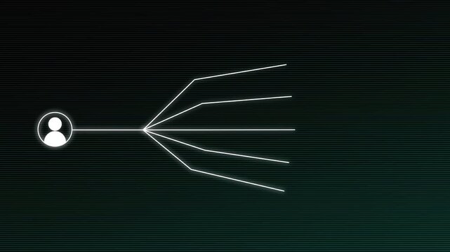 A single user icon branching out into multiple connections, symbolizing network expansion and data distribution