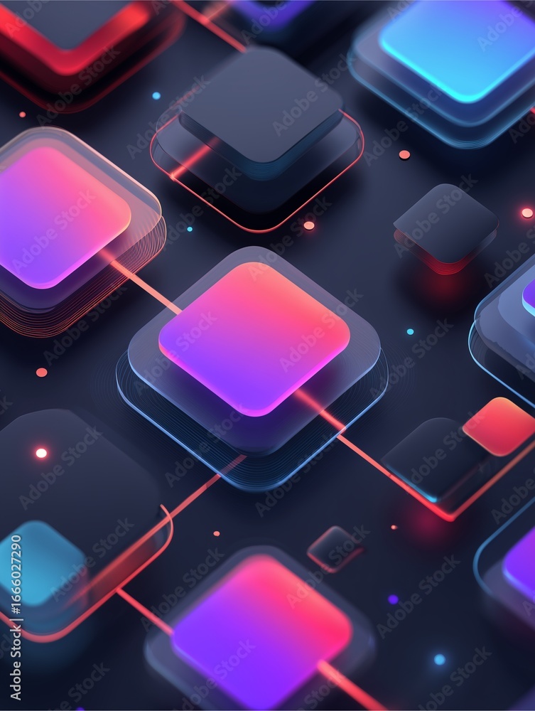 Aufkleber abstract technological network: this image features a vibrant, futuristic network of interconnected 