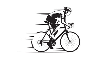 Obraz premium A stylized illustration of a cyclist in full racing gear, leaning forward on a road bike, depicted with motion blur lines indicating speed and forward momentum.