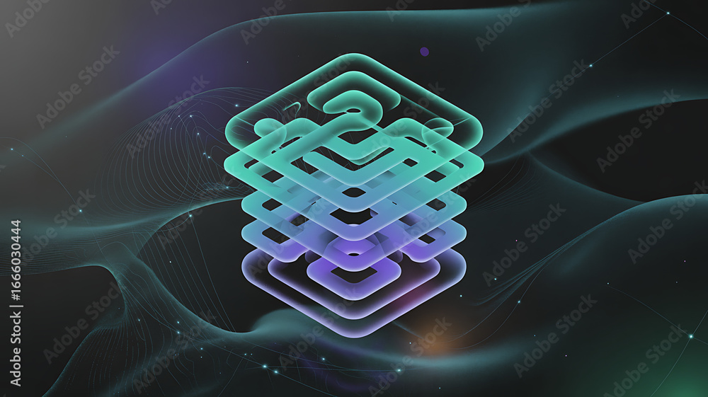 Poster abstract layered design with dynamic lines, vibrant colors, perfect for technology concepts and bran