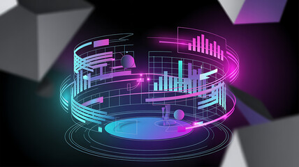 Dynamic futuristic data visualization with glowing lines and vibrant color gradients for business