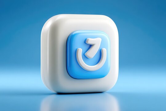 3D render of a rounded square button featuring a stylized number seven within a curved element