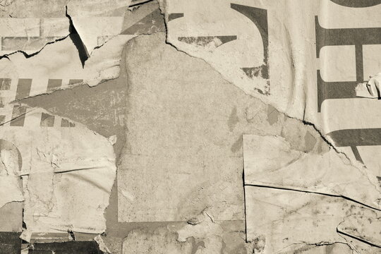 Old ripped vintage rustic torn blank beige brown black posters textures backgrounds grunge creased crumpled paper vintage collage placards empty space text