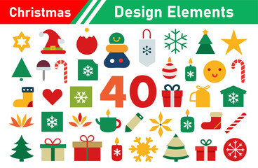 Fototapeta premium Christmas Design Elements Collection of Flat Icons and Holiday Symbols Set
