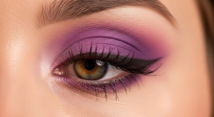 Obraz premium Close up of a captivating eye with vibrant purple eyeshadow artfully applied