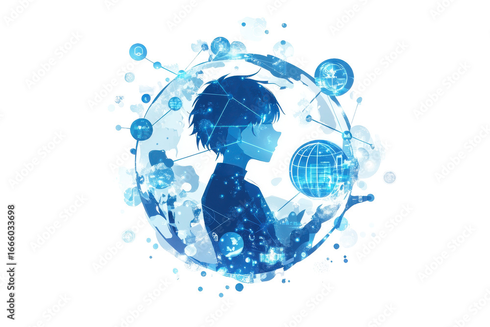 Poster futuristic person in a digital sphere with glowing connections isolated on transparent background. g