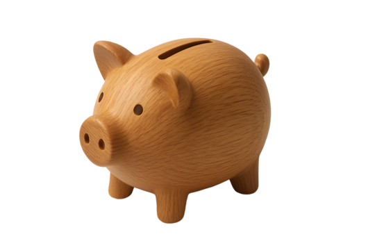 Wooden piggy bank isolated on transparent background - Powered by Adobe