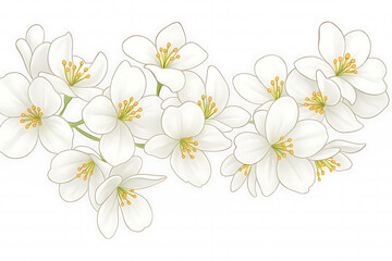 some flower jasmine petals flew isolated on white background