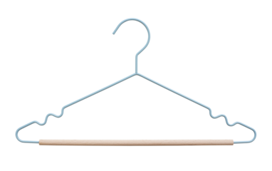 Clothes hanger isolated on transparent background, Stylish blue metal wire coat hanger - isolated design element