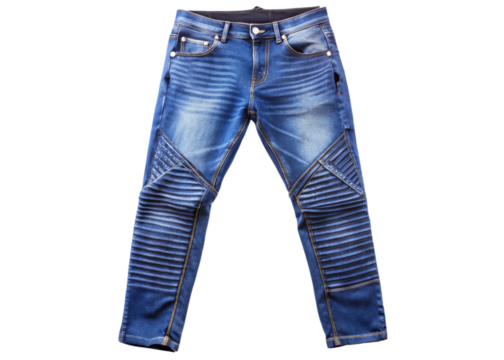 Biker-style jeans with ribbing isolated on white background