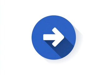 Simple white arrow in a blue circle with a long shadow