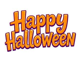 Happy Halloween" Text in Bold Orange and Purple &ndash; Festive Typography, Cartoon Style, Holiday Greeting, Transparent Overlay, Halloween Font Design
