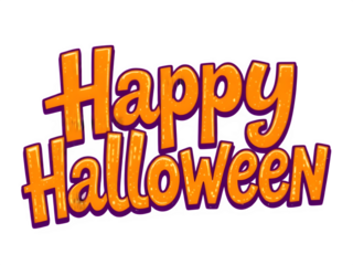Happy Halloween" Text in Bold Orange and Purple – Festive Typography, Cartoon Style, Holiday Greeting, Transparent Overlay, Halloween Font Design