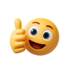 A cartoon emoji giving a thumbs up with a happy face on transparent background