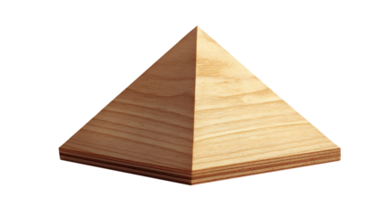 Wooden pyramid shape made of plywood isolated on transparent background