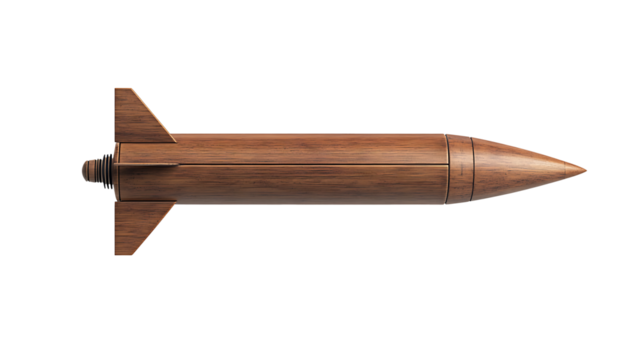 Wooden rocket model isolated on transparent background