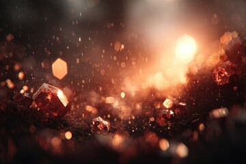 Dark background, glittering red crystals, warm light