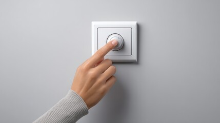 Naklejka premium Hand Pressing Modern Light Switch on Neutral Wall Background