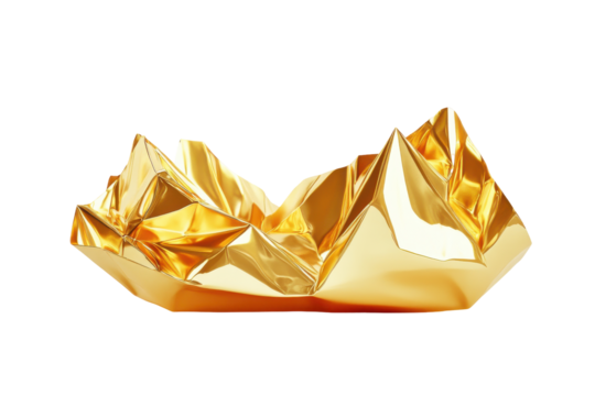 Crushed gold foil bowl isolated on transparent background. Metallic gold envelope depicting a sophisticated and rich design isolated on white background.