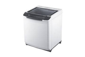 Modern white top loading washing machine isolated on transparent background. Modern white washing machine a sleek and efficient white washing machine isolated on white background.