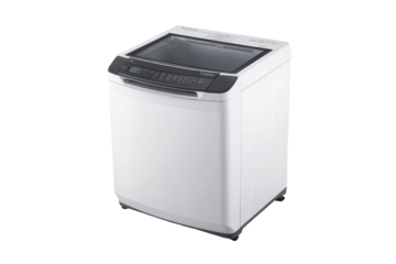 Modern white top loading washing machine isolated on transparent background. Modern white washing machine a sleek and efficient white washing machine isolated on white background.