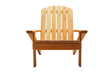 Wooden lounge chair for relaxation and comfort isolated on transparent background. Natural wooden slatted lounge chair with a simple and clean design isolated on white background.