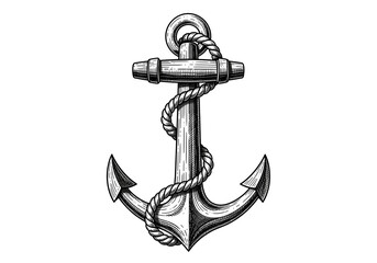 Vintage nautical anchor with thick rope, a classic maritime symbol of stability and strength, perfect for marine themes and seafaring adventures.