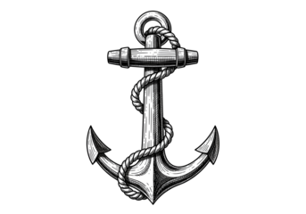 Vintage nautical anchor with thick rope, a classic maritime symbol of stability and strength, perfect for marine themes and seafaring adventures.