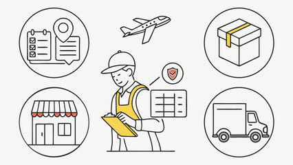 Delivery and logistics set of web icons in line style. Online shopping icon set, Package delivery, delivery men, tracking, return, customer service 