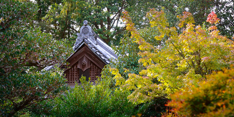 detail of tile and roof of traditional japanese shinto temple 