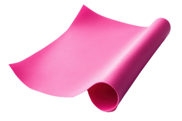Rolled pink resistance band for fitness and exercise isolated on transparent background. Pink sticky note with a folded corner featuring a vibrant and smooth surface isolated on white background.