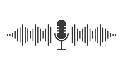Podcast icon audio voice record, music wave. Microphone symbol, talk, speech. Voice record button or audio call. Retro simple icon.