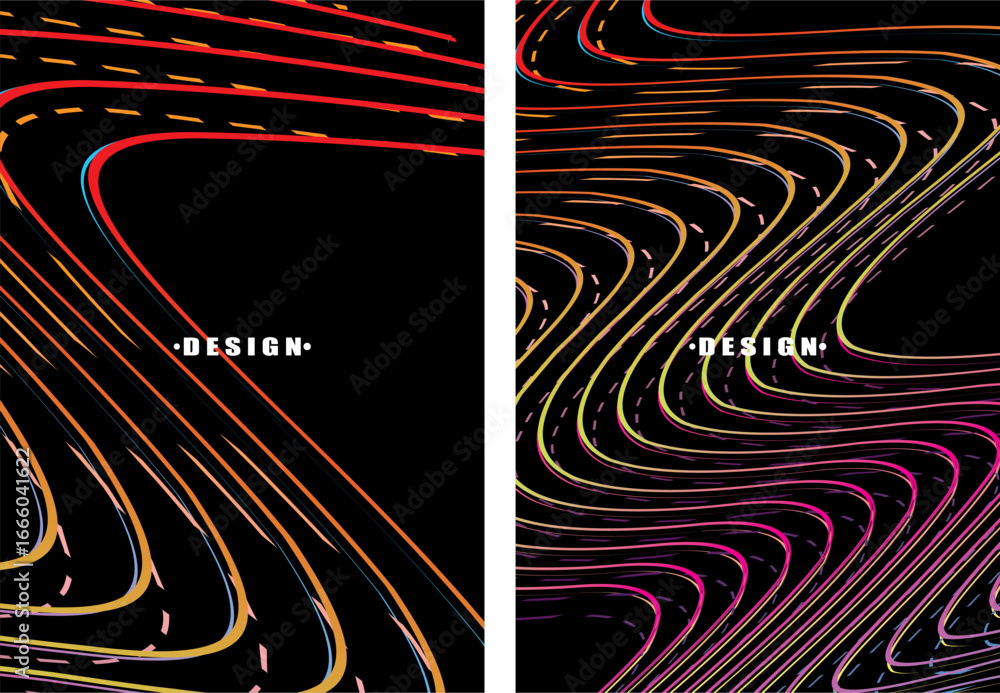 Aufkleber a set of dark themed abstract vector backgrounds featuring a dynamic flowing wave pattern consisting